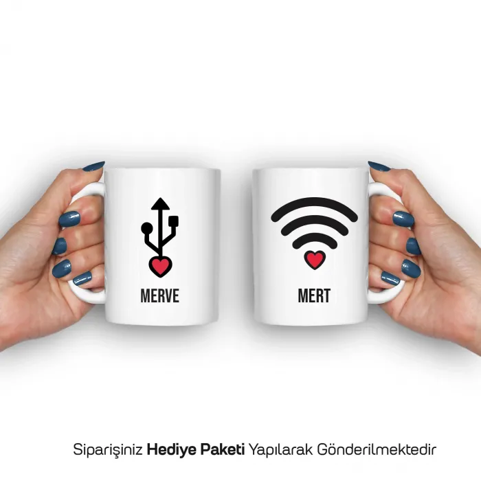 2Li Seninle Bağlıyım Temalı Kişiye Özel İsimli Kupa Bardak