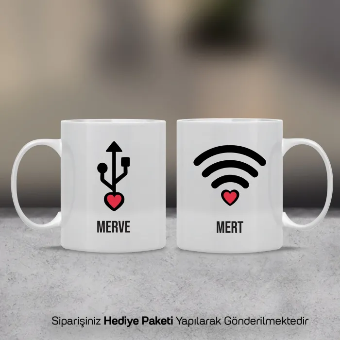 2Li Seninle Bağlıyım Temalı Kişiye Özel İsimli Kupa Bardak