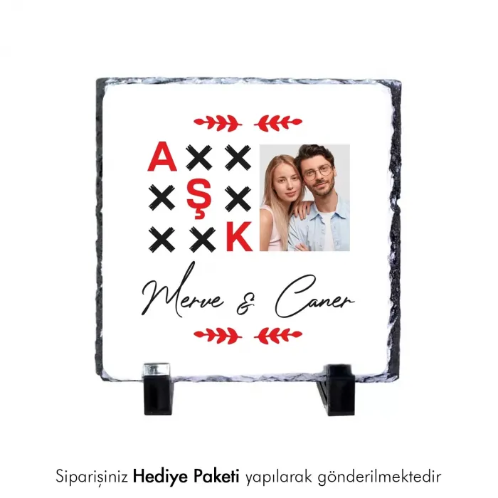 Sevgiliye Özel Aşk Yazılı Fotoğraf Ve İsim Baskılı Doğal Taş