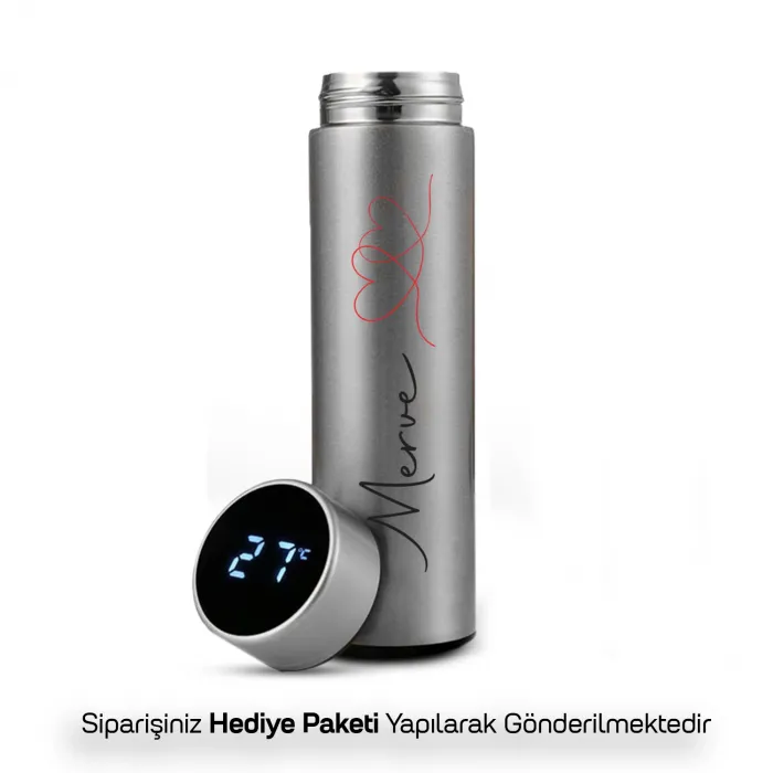 Sevgiliye Özel İsim Baskılı Hediye Peluş Ayıcık Termos Seti (Kahve Hediyeli)