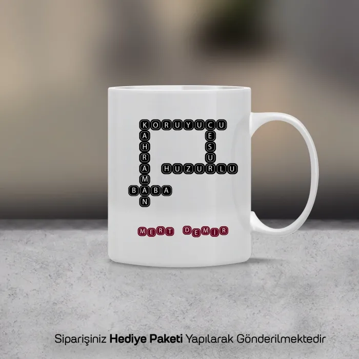 Babaya Hediye Kelime Bulmaca Tasarımlı Kişiye Özel Kupa Bardak