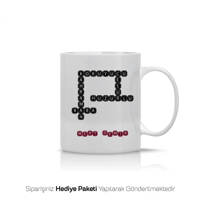 Babaya Hediye Kelime Bulmaca Tasarımlı Kişiye Özel Kupa Bardak