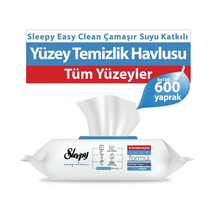 Sleepy Easy Clean Çamaşır Suyu Katkılı Yüzey Temizlik Havlusu 6 Adet 6x100 (600 Yaprak)
