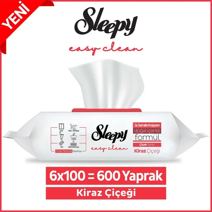 Sleepy Easy Clean Kiraz Çiçeği Yüzey Temizlik Havlusu 6 Adet 6x100 (600 Yaprak)