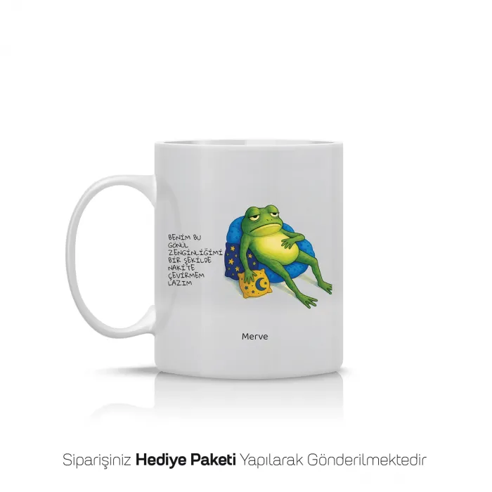 Kurbağa Figürlü Kişiye Özel Kupa Bardak