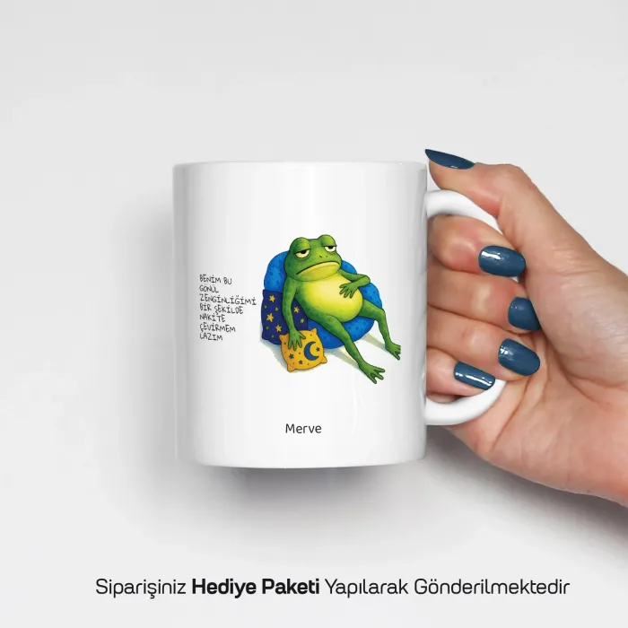 Kurbağa Figürlü Kişiye Özel Kupa Bardak
