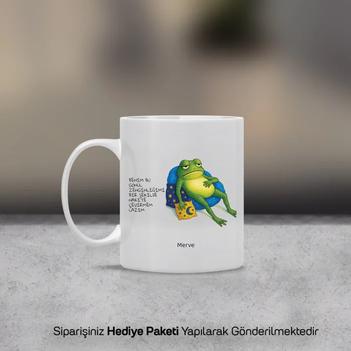 Kurbağa Figürlü Kişiye Özel Kupa Bardak