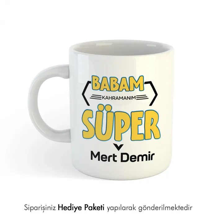 Süper Babam Yazılı Kişiye Özel İsimli Kupa Bardak