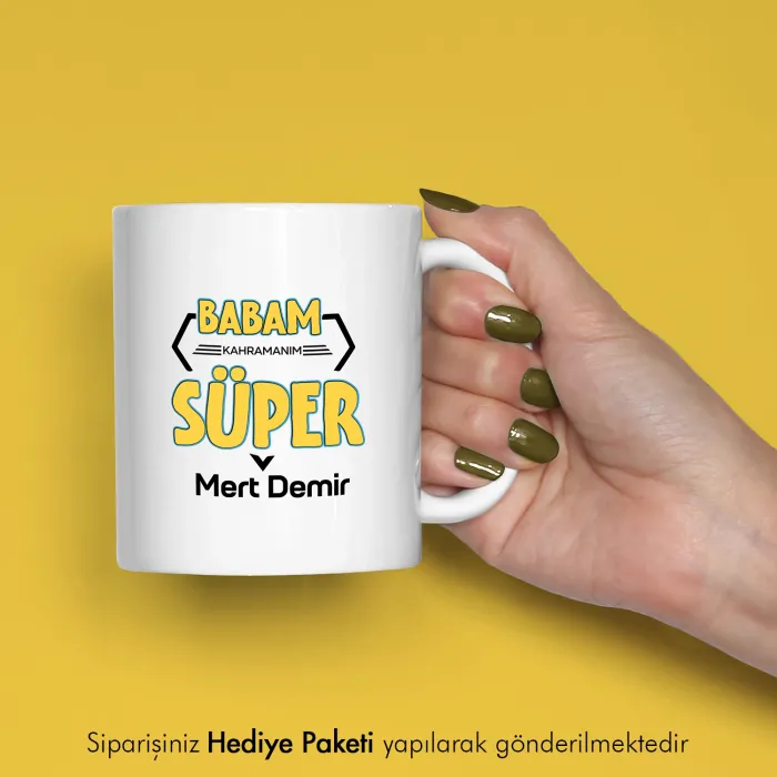 Süper Babam Yazılı Kişiye Özel İsimli Kupa Bardak