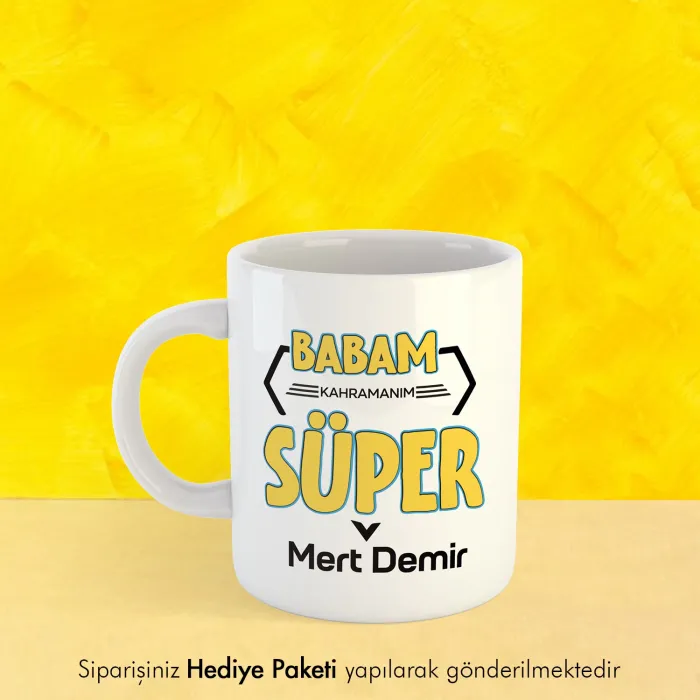 Süper Babam Yazılı Kişiye Özel İsimli Kupa Bardak