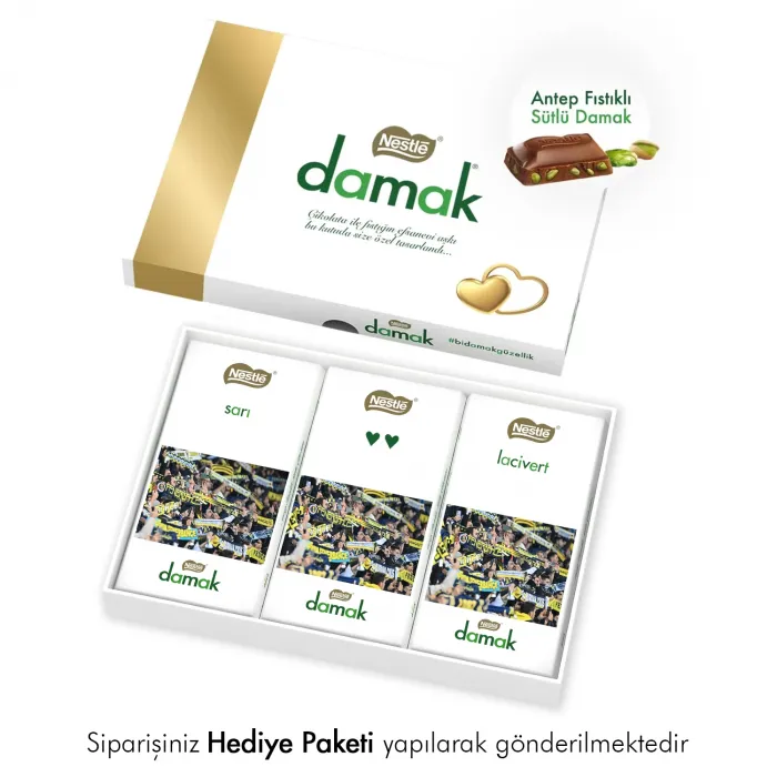 Sarı-Lacivert Sevda Kişiye Özel Nestle Damak Çikolata Paketi