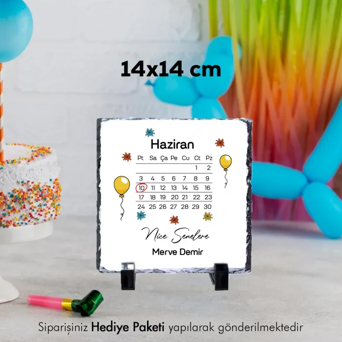 Takvim Temalı Kişiye Özel İsim ve Tarih Baskılı Doğal Taş