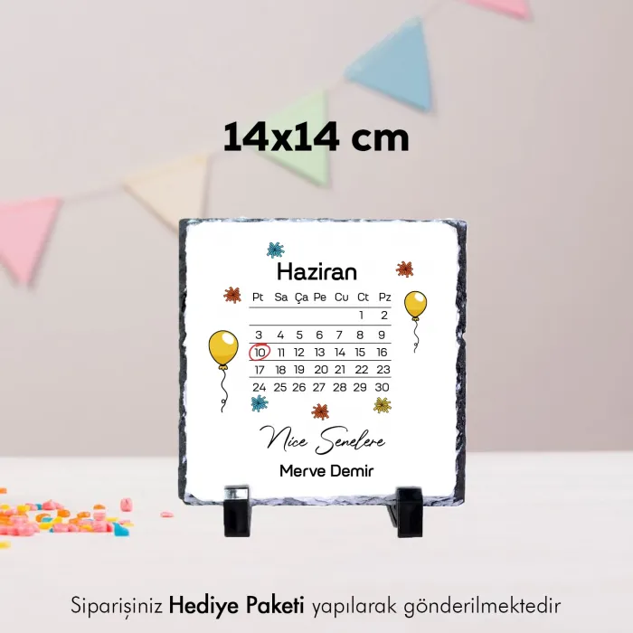 Takvim Temalı Kişiye Özel İsim ve Tarih Baskılı Doğal Taş