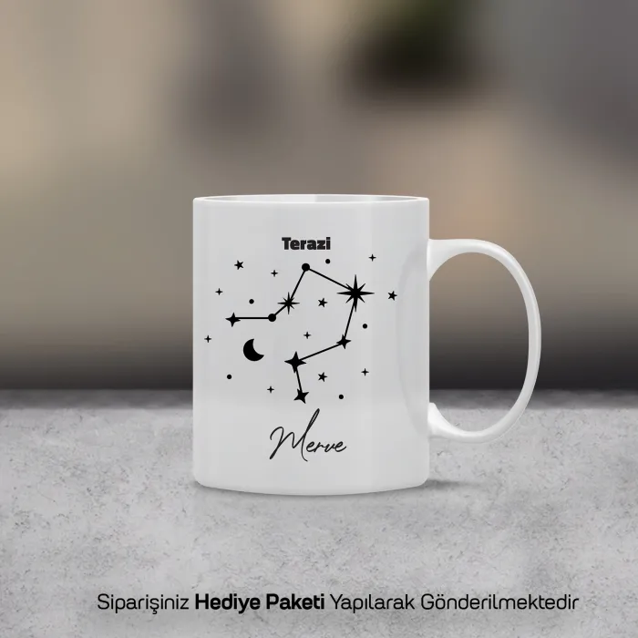 Terazi Burcu Yıldız Haritalı Kişiye Özel İsimli Kupa Bardak