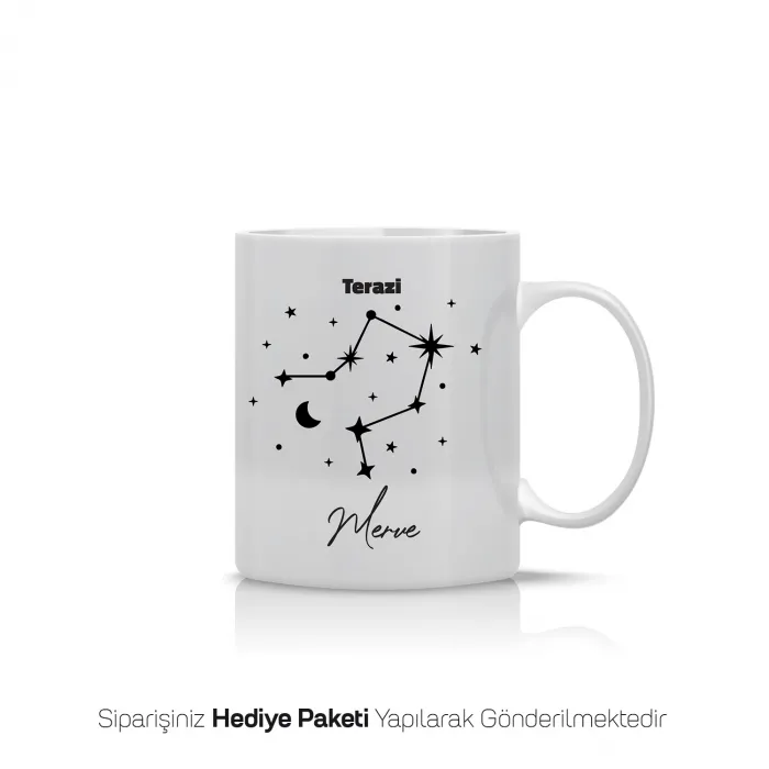 Terazi Burcu Yıldız Haritalı Kişiye Özel İsimli Kupa Bardak