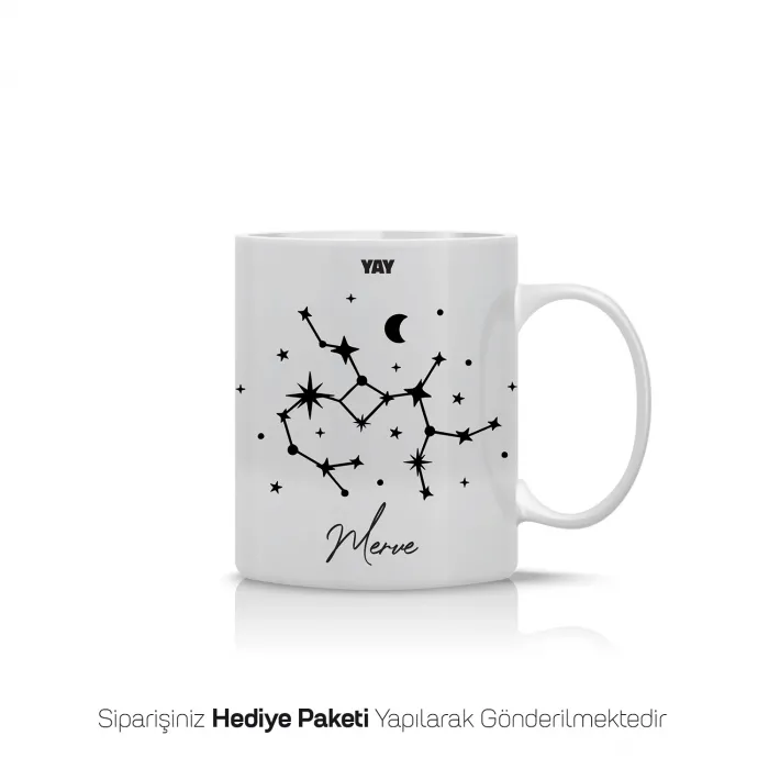 Yay Burcu Yıldız Haritalı Kişiye Özel İsimli Kupa Bardak