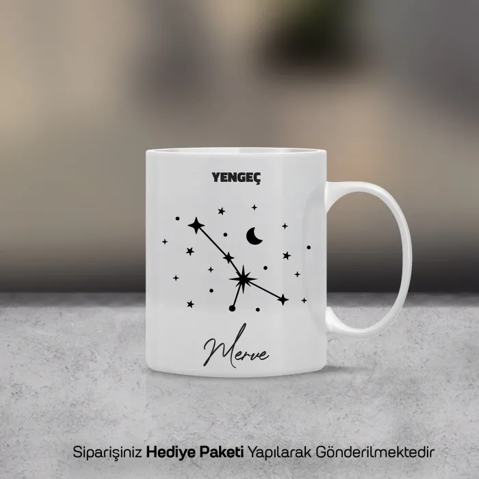 Yengeç Burcu Yıldız Haritalı Kişiye Özel İsimli Kupa Bardak