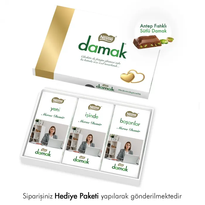 Yeni İş Hediyesi Fotoğraflı Nestlé Damak Çikolata Paketi