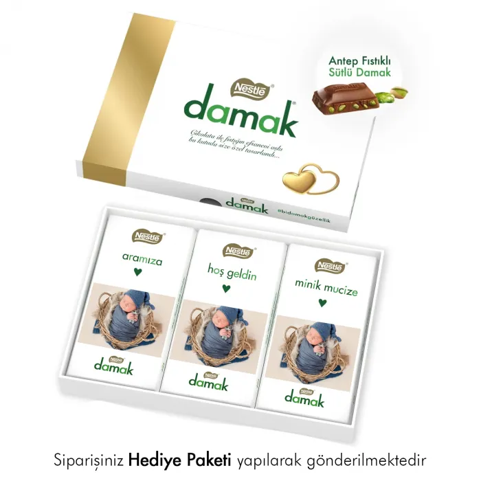 Yenidoğan Hediyesi Fotoğraflı Nestlé Damak Çikolata Paketi