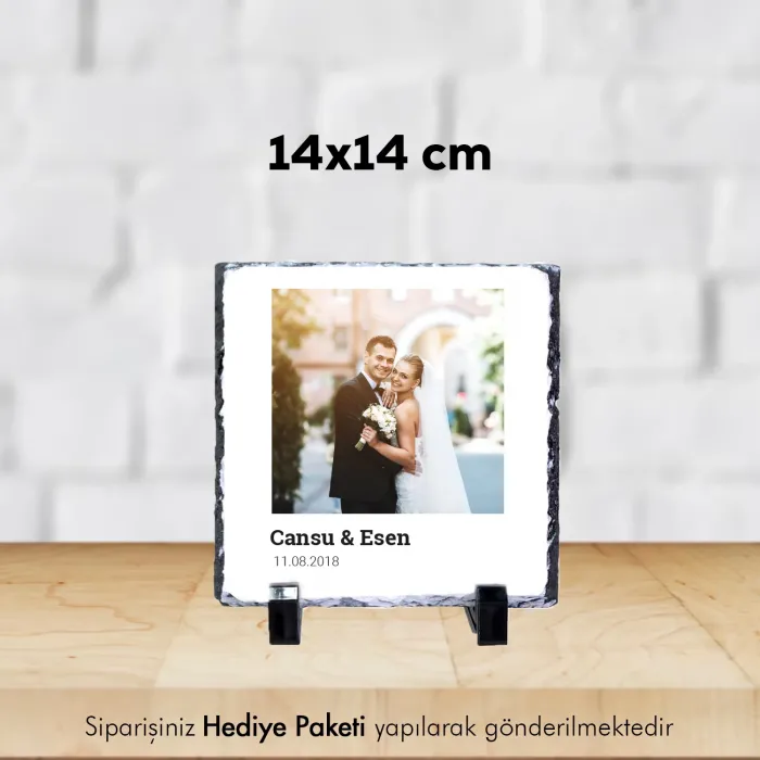 Yıl Dönümüne Özel Fotoğraf İsim ve Tarih Baskılı Doğal Taş