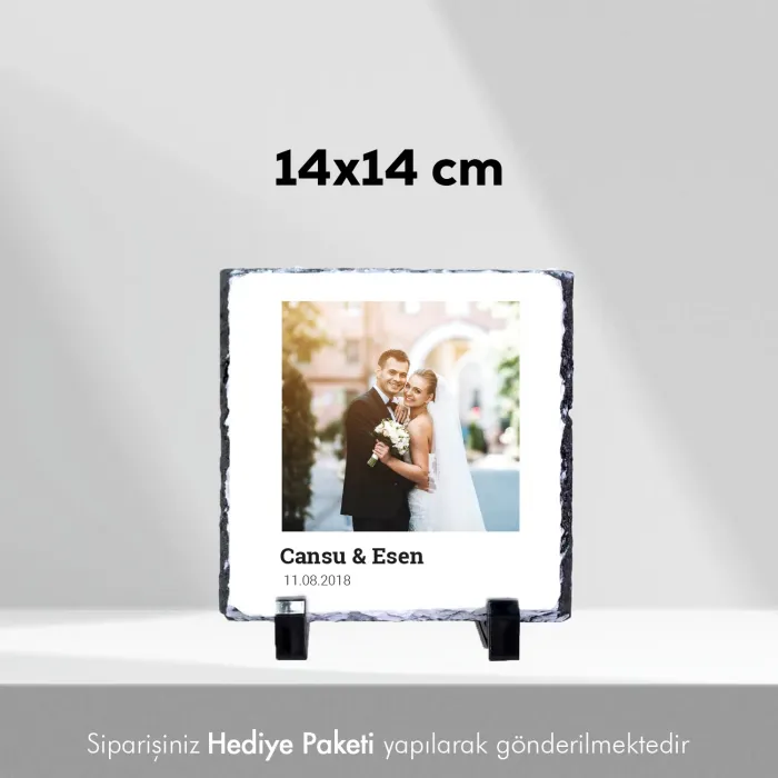 Yıl Dönümüne Özel Fotoğraf İsim ve Tarih Baskılı Doğal Taş