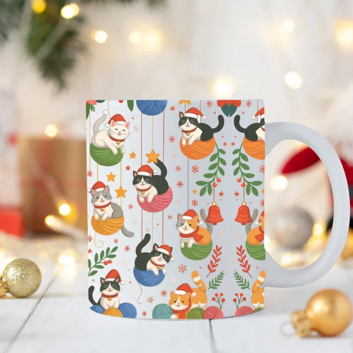 Yılbaşı Şapkalı Kedili Kupa