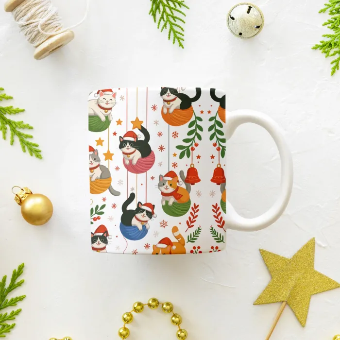 Yılbaşı Şapkalı Kedili Kupa