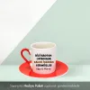 Kahve İçerken Görmüşler Temalı Kişiye Özel İsimli Hediye Kırmızı Fincan