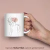 Line Art Çiçekli Kadın Tasarımlı Kahve Kupası