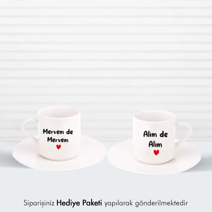 2’Li Kişiye Özel İsimli Beyaz Fincan
