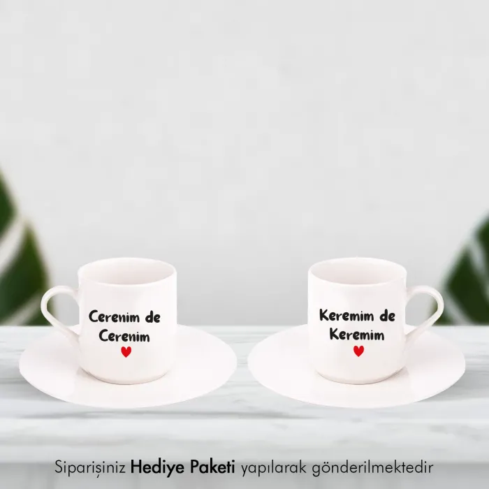 2’Li Kişiye Özel İsimli Beyaz Fincan