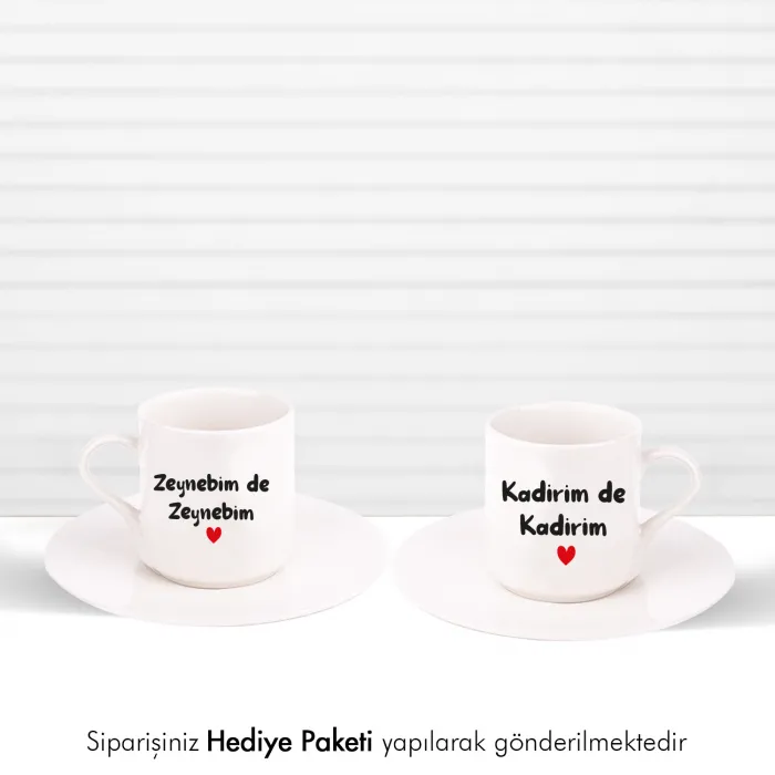 2’Li Kişiye Özel İsimli Beyaz Fincan