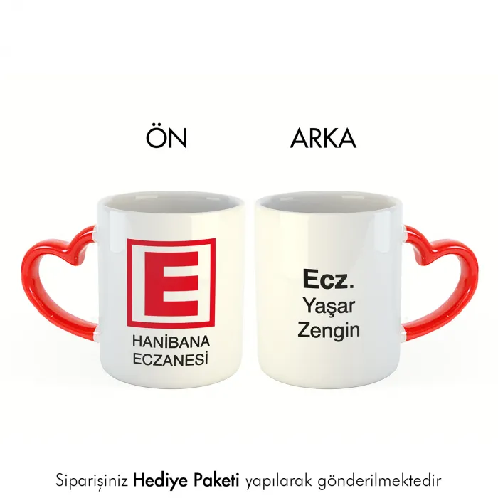 Eczacılara Özel Hediye İsimli Kırmızı Kulplu Kupa Bardak