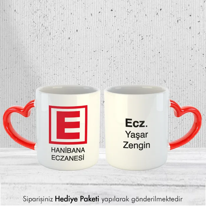 Eczacılara Özel Hediye İsimli Kırmızı Kulplu Kupa Bardak