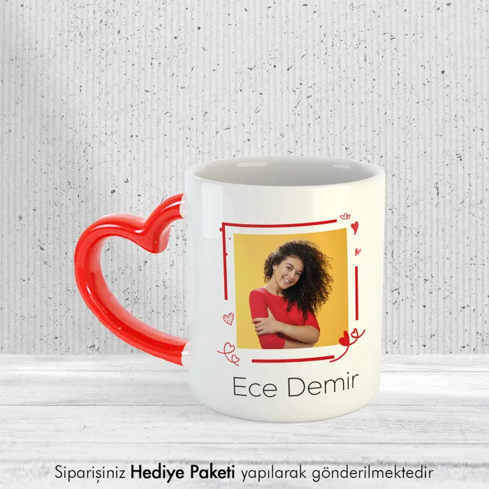 Fotoğraf Baskılı Yılbaşı Hediyesi Kalpli Kupa Bardak