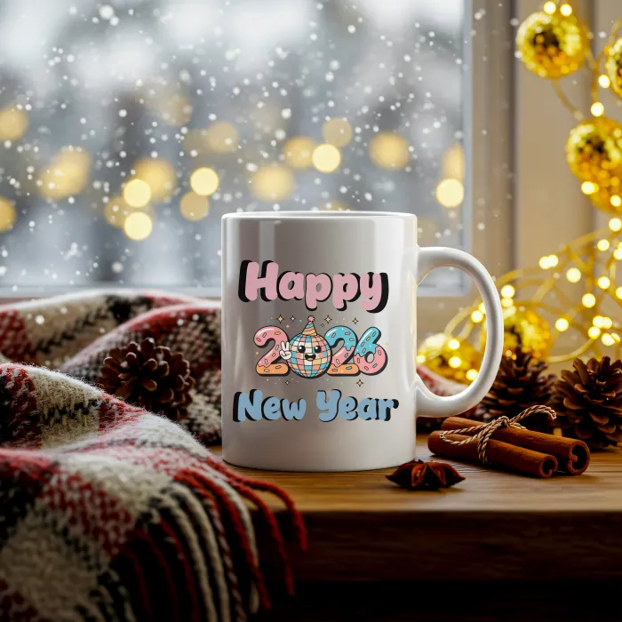 Happy New Year 2026 Desenli Yılbaşı Hediyesi Kupa Bardak