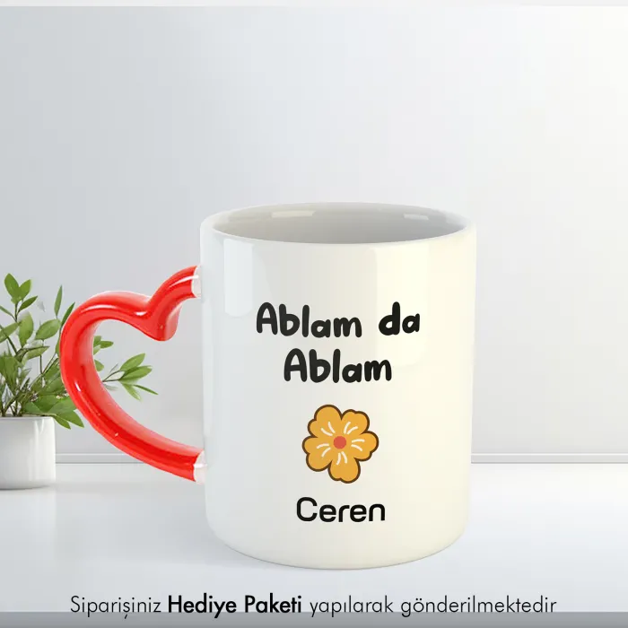Ablam Da Ablam Kişiye Özel İsimli Kırmızı Kalpli Kupa Bardak