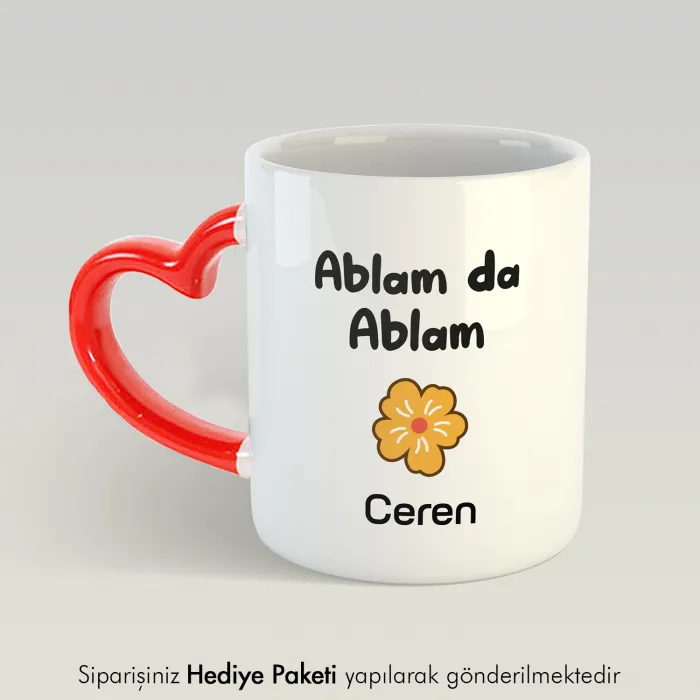 Ablam Da Ablam Kişiye Özel İsimli Kırmızı Kalpli Kupa Bardak