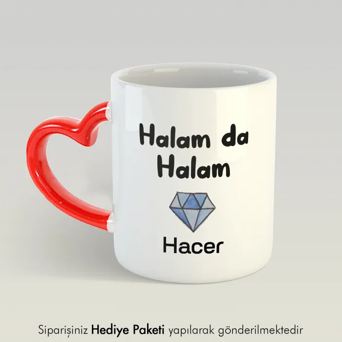 Halam Da Halam Kişiye Özel İsimli Kalpli Kupa Bardak