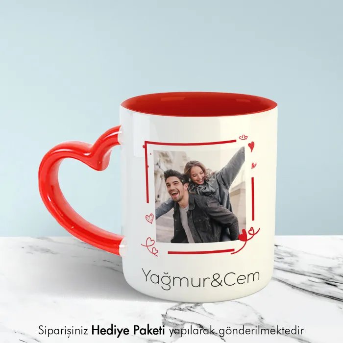 Sevgiliye Özel Kalpli Kupa Bardak