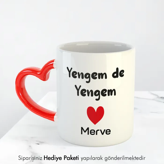 Yengem De Yengem Kişiye Özel İsimli Kalpli Kupa Bardak