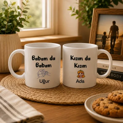 2Li Babam Da Babam Kızım Da Kızım Kişiye Özel Kupa Bardak