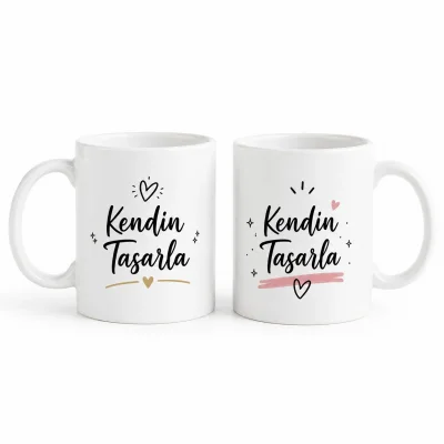 2li Kişiye Özel Kendin Tasarla Beyaz Kupa Bardak Seti