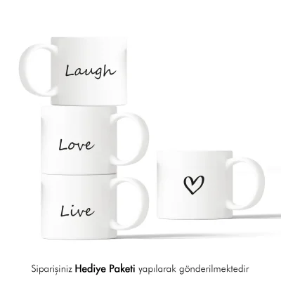 4lü Lovely Tasarımlı Mini Kupa Seti