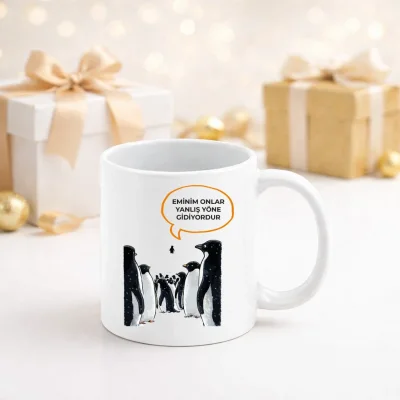 Penguen Temalı Esprili Kupa Bardak