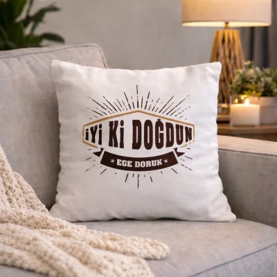İyi ki Doğdun Tasarımlı Beyaz Saten Yastık