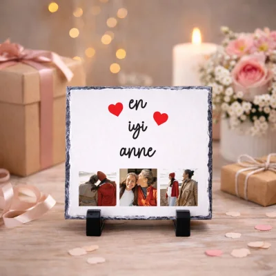 Anneye Hediye Fotoğraflı Doğal Taş – En İyi Anne