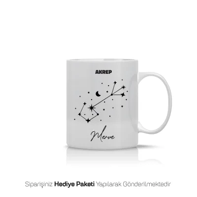 Akrep Burcu Yıldız Haritalı Kişiye Özel İsimli Kupa Bardak