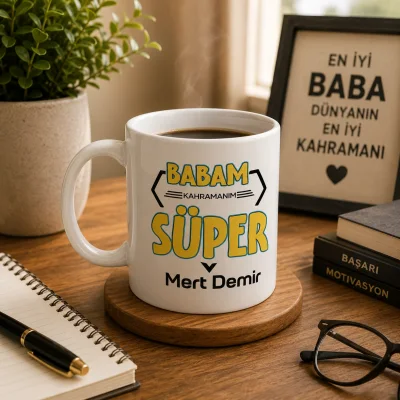 Süper Babam Yazılı Kişiye Özel İsimli Kupa Bardak