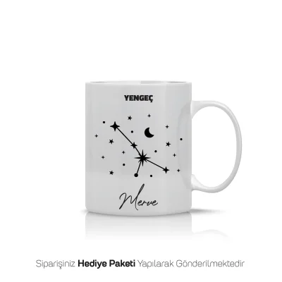 Yengeç Burcu Yıldız Haritalı Kişiye Özel İsimli Kupa Bardak